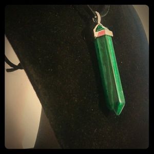 Large Green Malachite Pendant Necklace on Leather